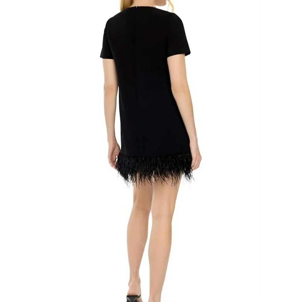 Likely Marullo Dress Women 6 Black NWT Feather Trim Rhinestone Jewel Bow Mini - Picture 4 of 4